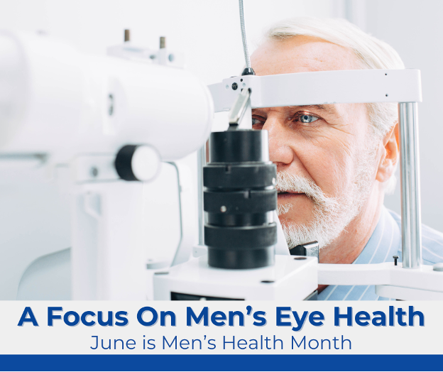 Older man using machine at eye exam